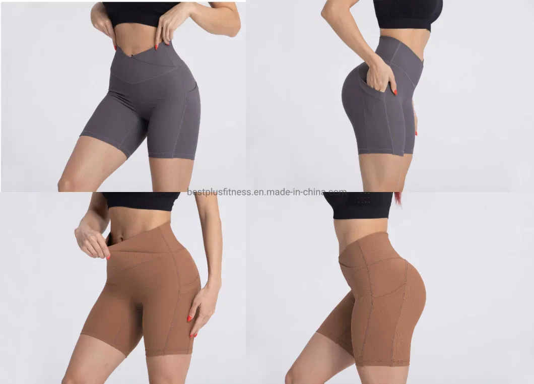 Yoga Shorts Elastic Waist Gym Hip Women Sports Shorts Plain Dyed Booty Shorts for Girls