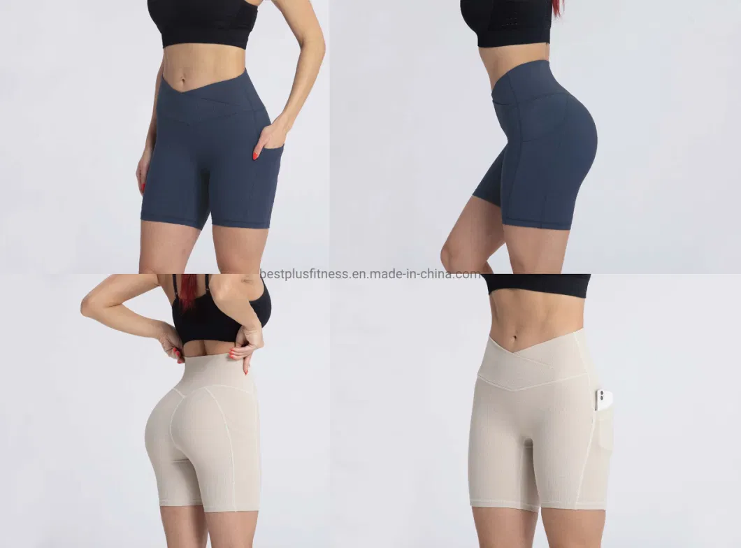 Yoga Shorts Elastic Waist Gym Hip Women Sports Shorts Plain Dyed Booty Shorts for Girls