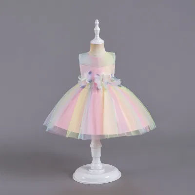 Vestido de novia personalizado para niña, Estilo Dulce, hinchado, de flores, elegante, princesa, fiesta de cumpleaños para niña, entrega rápida