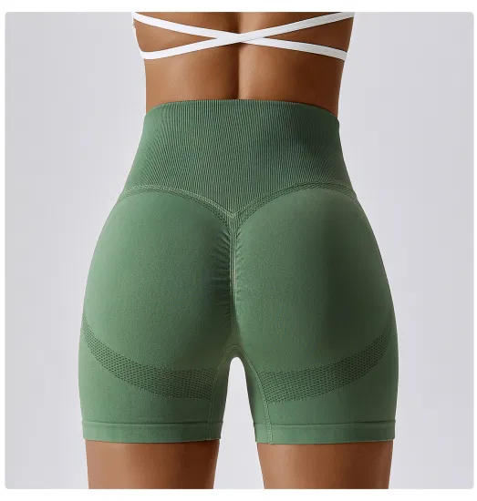 Pantalones cortos de Yoga sin costuras para niñas, pantalones cortos elásticos de secado más rápido, caderas de melocotón, pantalones de Fitness, pantalones cortos ajustados de cintura alta para correr