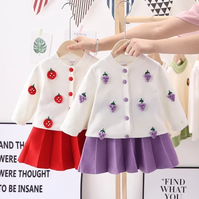 Traje de punto de otoño para niñas Falda suéter de ganchillo linda Falda plisada cálida