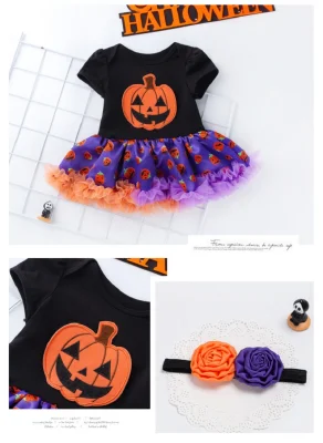 Monos de calabaza de Halloween para niñas, falda de encaje tutú con diadema Esg16387